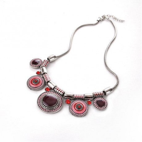 Bohemian Round Necklace Vintage Ethnic Pendant for Women  