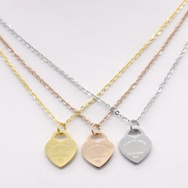 18K Gold Plated Stainless Steel Heart Shape Pendant Necklace for Women 