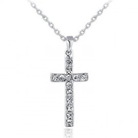 Gold Plated Alloy Cross Diamond Joint Pendant Necklace for Women 