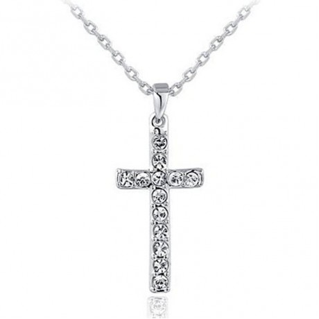 Gold Plated Alloy Cross Diamond Joint Pendant Necklace for Women