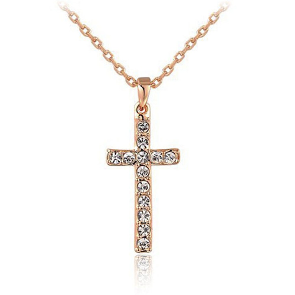 Gold Plated Alloy Cross Diamond Joint Pendant Necklace for Women