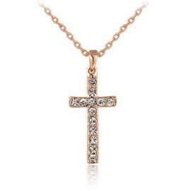 Gold Plated Alloy Cross Diamond Joint Pendant Necklace for Women
