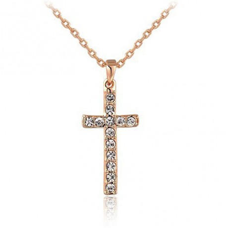Gold Plated Alloy Cross Diamond Joint Pendant Necklace for Women