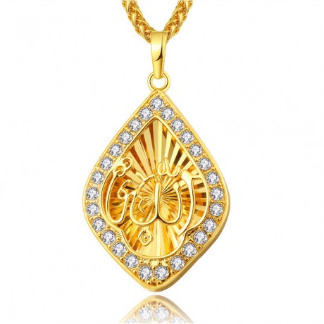 18K Gold Plated Diamond Pendant 925 Sterling Silver Muslim Allah Pendant For Women