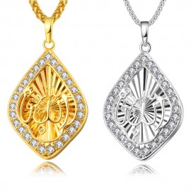 18K Gold Plated Diamond Pendant 925 Sterling Silver Muslim Allah Pendant For Women