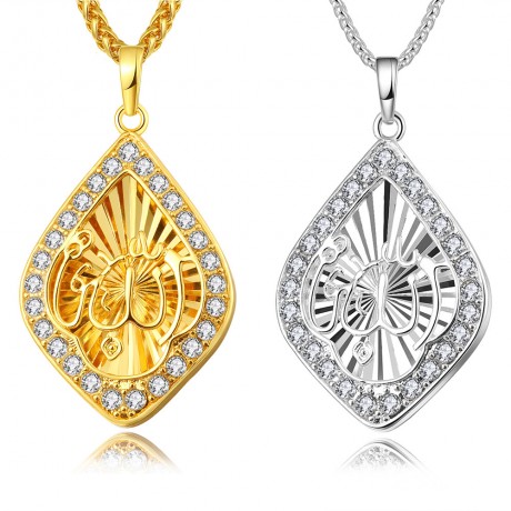 18K Gold Plated Diamond Pendant 925 Sterling Silver Muslim Allah Pendant For Women
