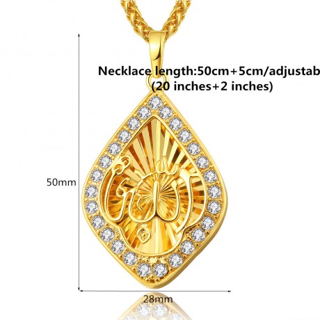 18K Gold Plated Diamond Pendant 925 Sterling Silver Muslim Allah Pendant For Women