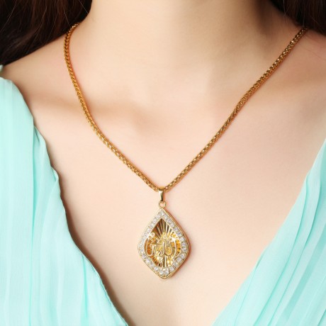 18K Gold Plated Diamond Pendant 925 Sterling Silver Muslim Allah Pendant For Women