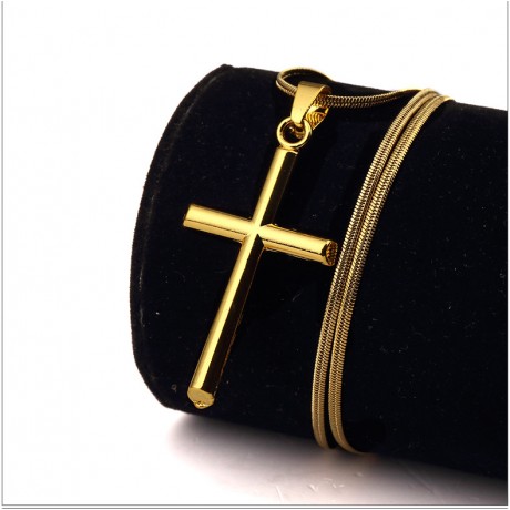 Hip Hop Style 18K Gold Necklace Cross Rap Pendant For Men And Women