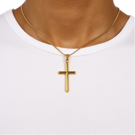 Hip Hop Style 18K Gold Necklace Cross Rap Pendant For Men And Women