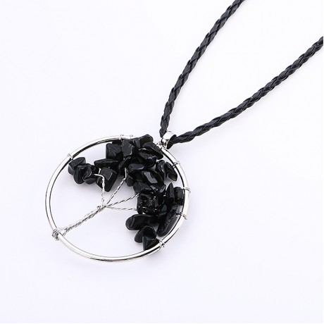 Natural Stone Tree Of Life Pendant Necklace For Men And Women