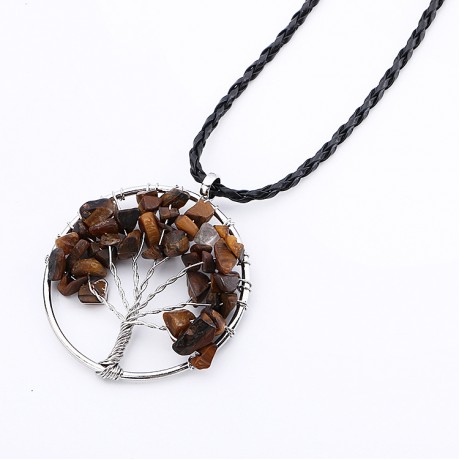 Natural Stone Tree Of Life Pendant Necklace For Men And Women