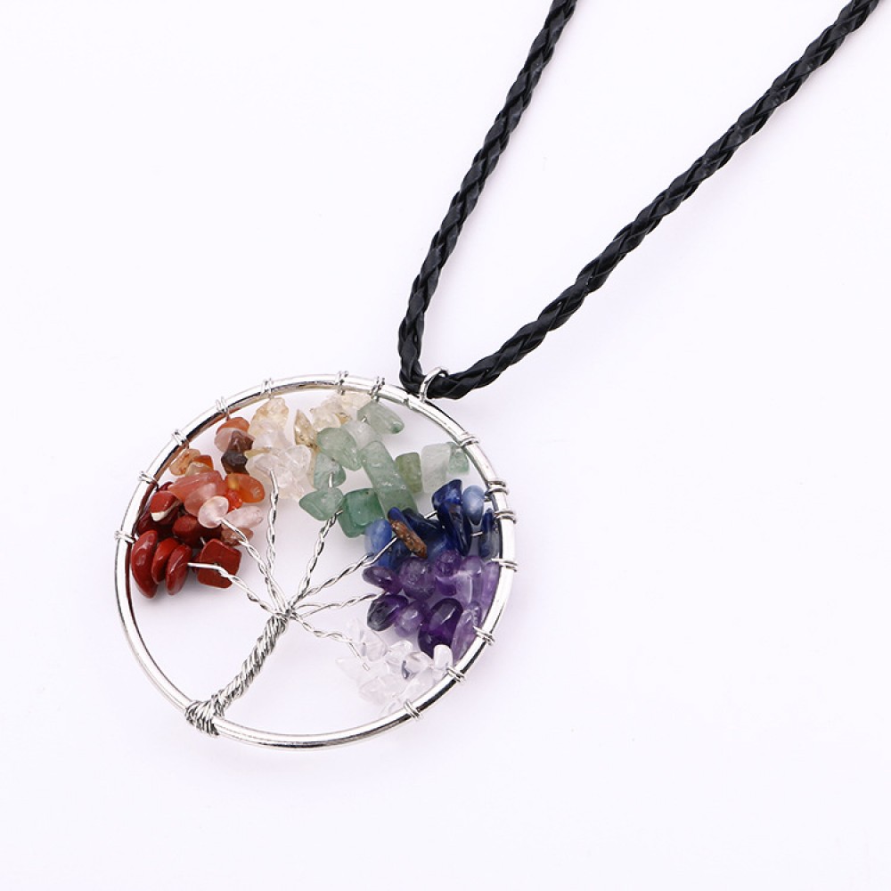 Natural Stone Tree Of Life Pendant Necklace For Men And Women