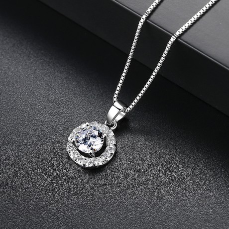 Simulated Diamond Necklace Round Pendant For Women