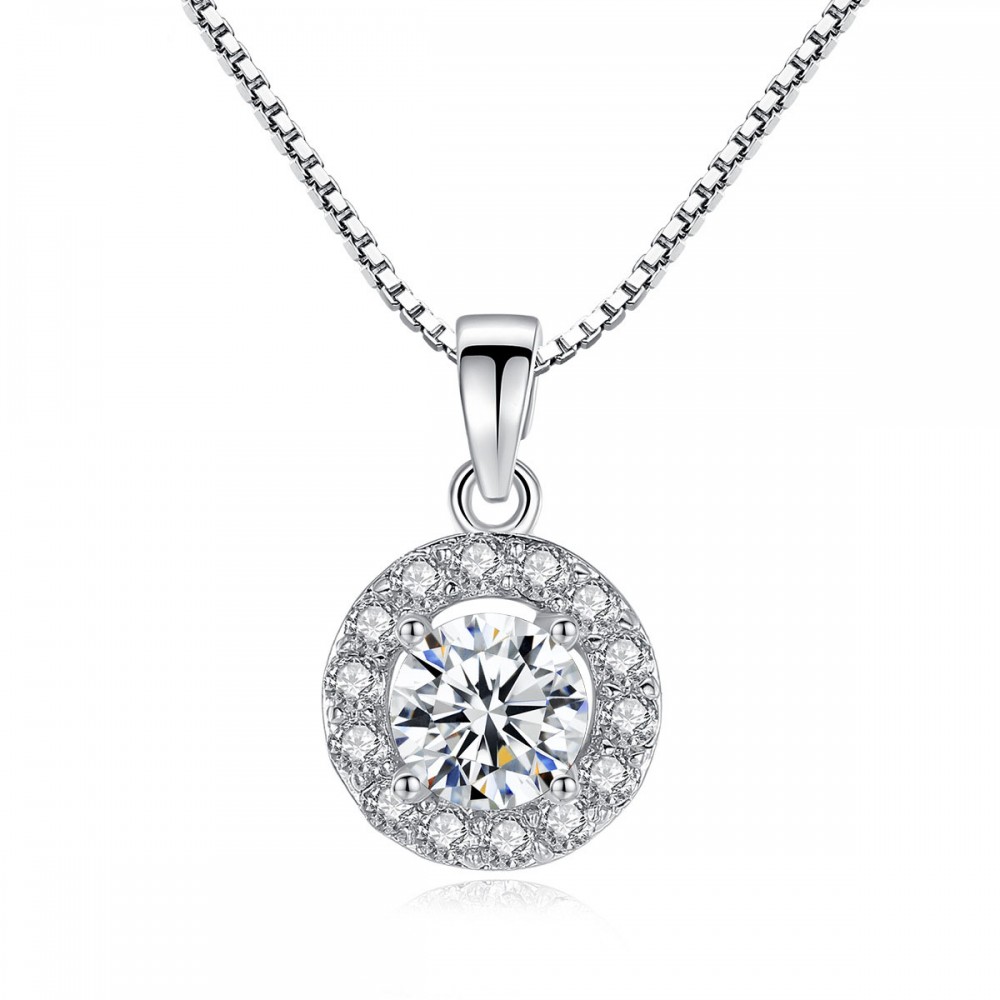 Simulated Diamond Necklace Round Pendant For Women