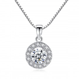 Simulated Diamond Necklace Round Pendant For Women 