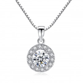 Simulated Diamond Necklace Round Pendant For Women