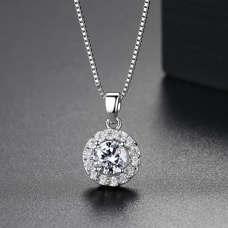 Simulated Diamond Necklace Round Pendant For Women