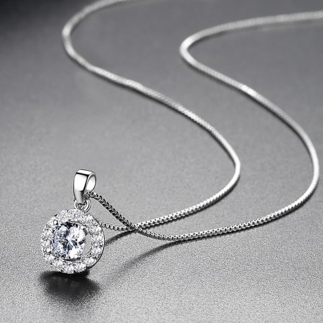 Simulated Diamond Necklace Round Pendant For Women