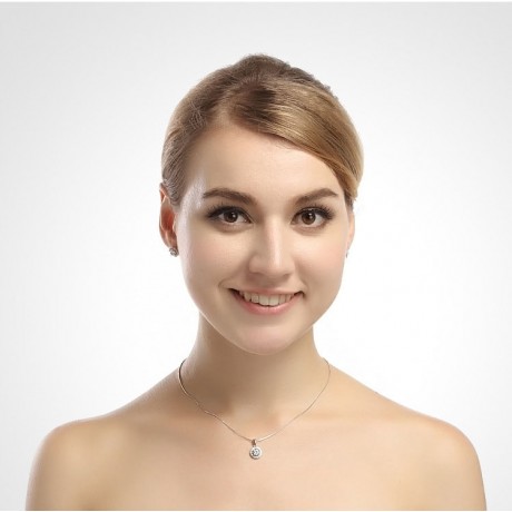 Simulated Diamond Necklace Round Pendant For Women