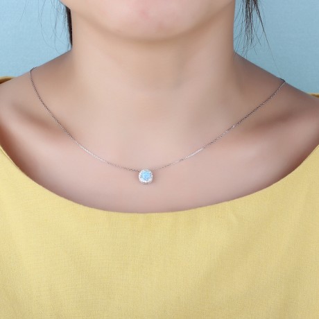 925 Sterling Silver Necklace Composite Opals Gems Pendants For Women