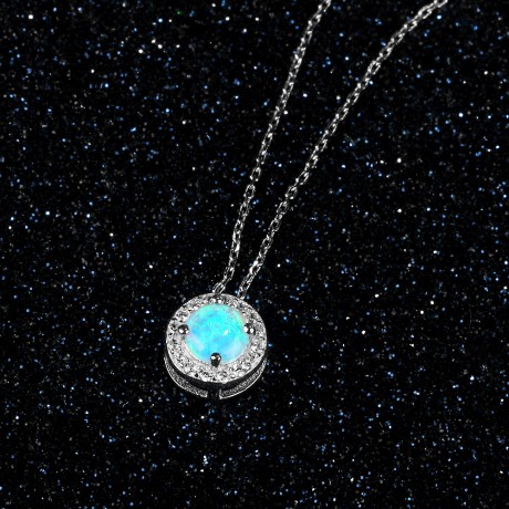 925 Sterling Silver Necklace Composite Opals Gems Pendants For Women