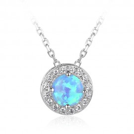 925 Sterling Silver Necklace Composite Opals Gems Pendants For Women 
