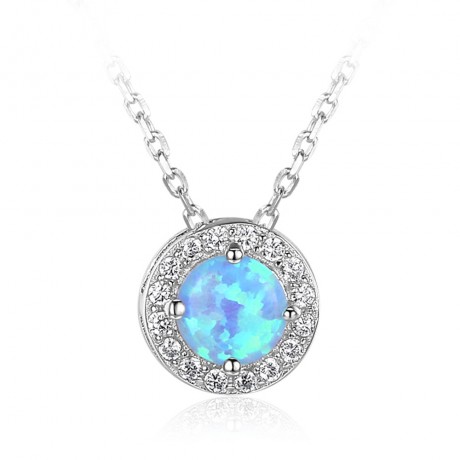 925 Sterling Silver Necklace Composite Opals Gems Pendants For Women