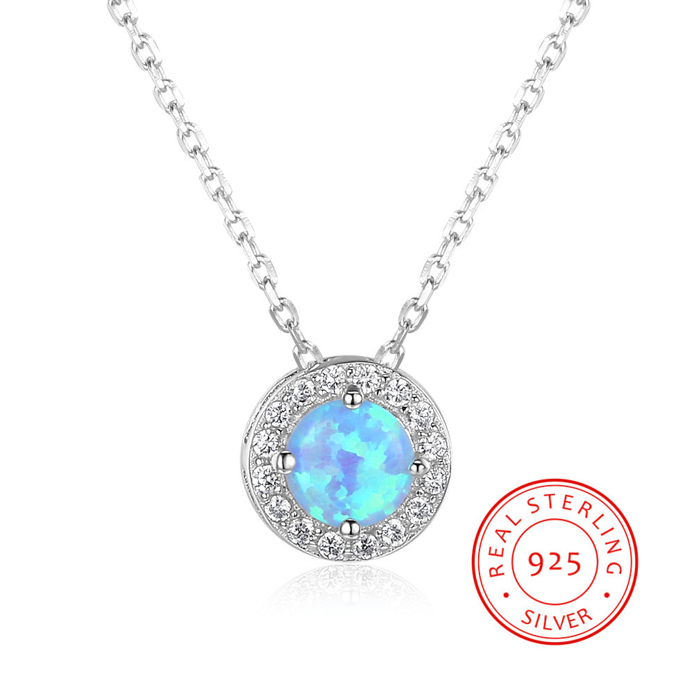 925 Sterling Silver Necklace Composite Opals Gems Pendants For Women