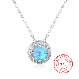 925 Sterling Silver Necklace Composite Opals Gems Pendants For Women 