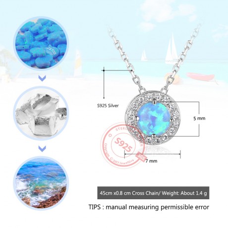 925 Sterling Silver Necklace Composite Opals Gems Pendants For Women