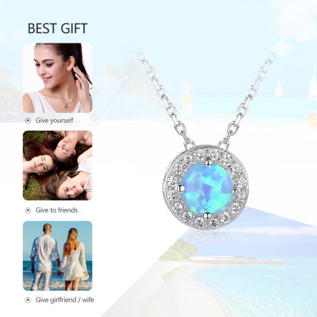 925 Sterling Silver Necklace Composite Opals Gems Pendants For Women