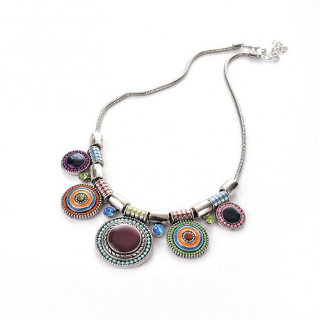 Bohemian Vintage Retro Necklace National Petrol Dripping Diamond Pendant For Women