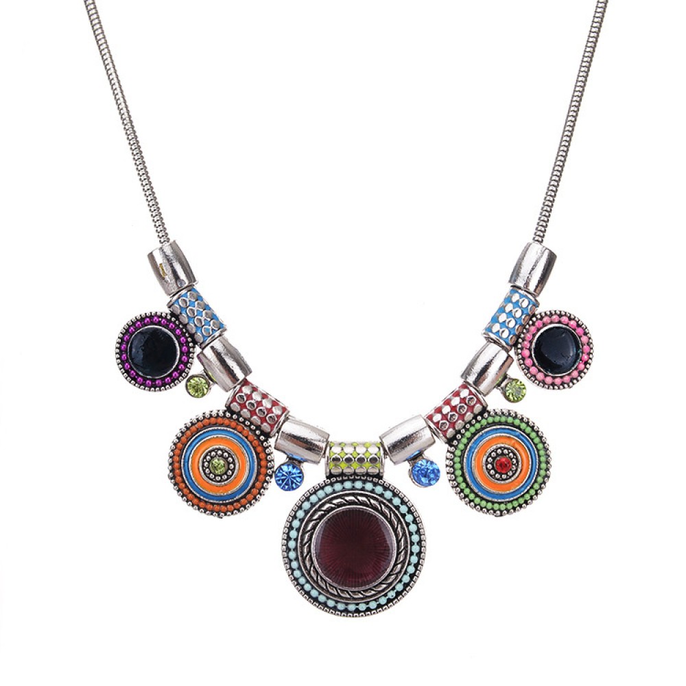 Bohemian Vintage Retro Necklace National Petrol Dripping Diamond Pendant For Women