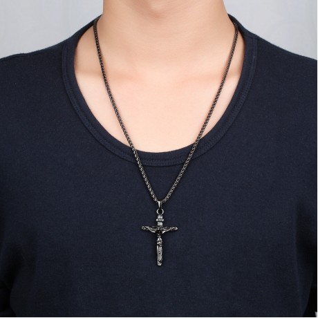 18K Gold Cross Crucifix Pendant Stainless Steel Necklace Jewellery for Men and women