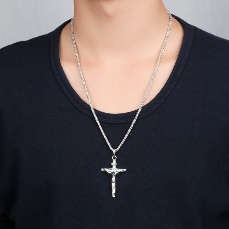 18K Gold Cross Crucifix Pendant Stainless Steel Necklace Jewellery for Men and women