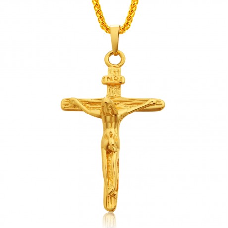 18K Gold Cross Crucifix Pendant Stainless Steel Necklace Jewellery for Men and women