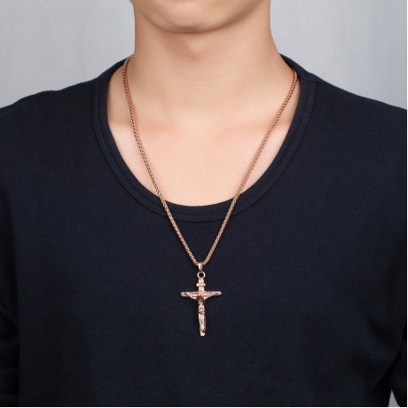 18K Gold Cross Crucifix Pendant Stainless Steel Necklace Jewellery for Men and women