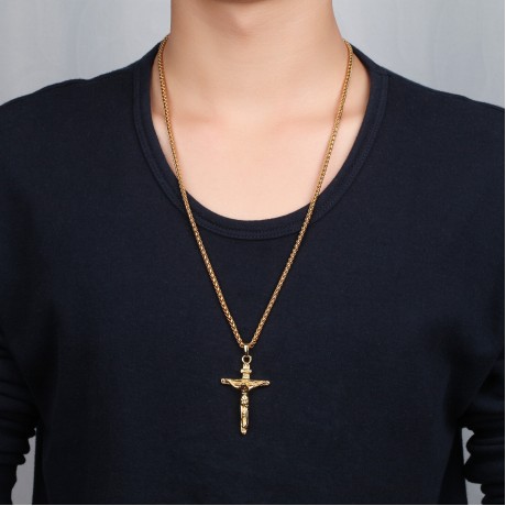 18K Gold Cross Crucifix Pendant Stainless Steel Necklace Jewellery for Men and women
