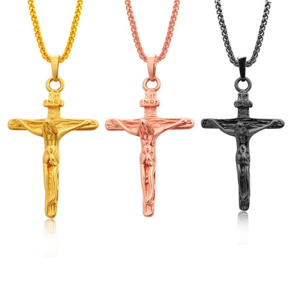 18K Gold Cross Crucifix Pendant Stainless Steel Necklace Jewellery for Men and women