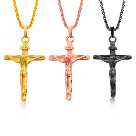 18K Gold Cross Crucifix Pendant Stainless Steel Necklace Jewellery for Men and women