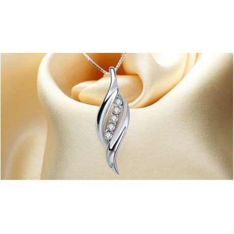 925 Silver Double Willow Leaves Diamond Necklace- Simple Fashion Pendant Necklace for Women