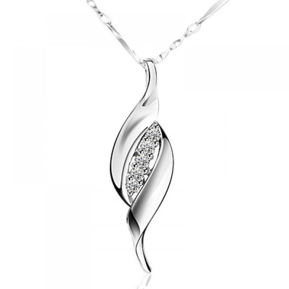 925 Silver Double Willow Leaves Diamond Necklace- Simple Fashion Pendant Necklace for Women