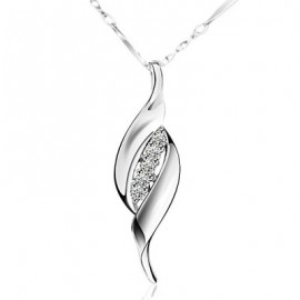 925 Silver Double Willow Leaves Diamond Necklace- Simple Fashion Pendant Necklace for Women 