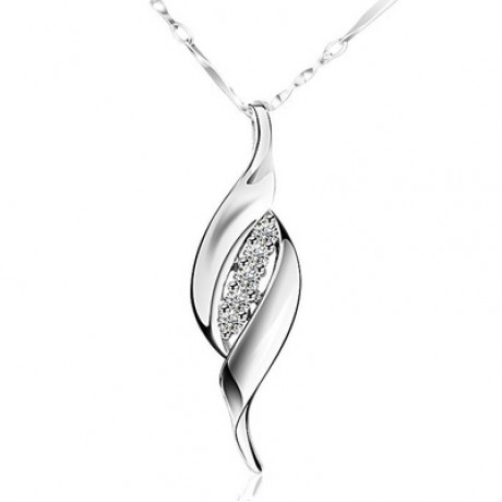 925 Silver Double Willow Leaves Diamond Necklace- Simple Fashion Pendant Necklace for Women