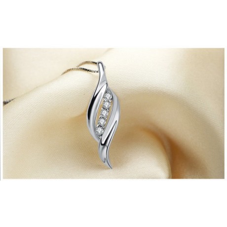 925 Silver Double Willow Leaves Diamond Necklace- Simple Fashion Pendant Necklace for Women