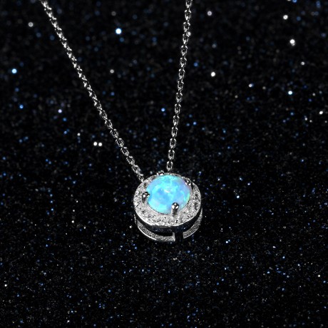 S925 Sterling Silver Necklace Colorful Gemstone Round Shape Pendant Necklace for Women