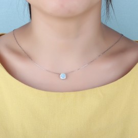 S925 Sterling Silver Necklace Colorful Gemstone Round Shape Pendant Necklace for Women 