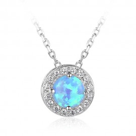 S925 Sterling Silver Necklace Colorful Gemstone Round Shape Pendant Necklace for Women