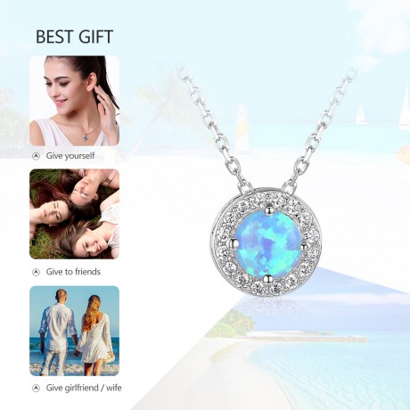 S925 Sterling Silver Necklace Colorful Gemstone Round Shape Pendant Necklace for Women